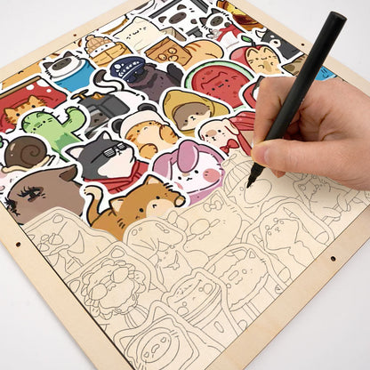 Animaux heureux - Puzzle en bois à colorier