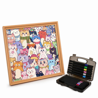 Chats fantaisistes - Puzzle en bois à colorier