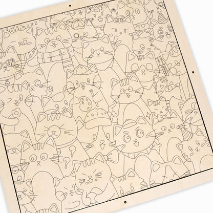 Chats fantaisistes - Puzzle en bois à colorier