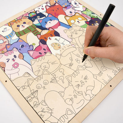 Chats fantaisistes - Puzzle en bois à colorier