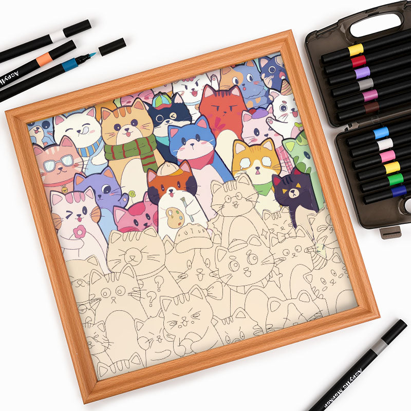 Chats fantaisistes - Puzzle en bois à colorier