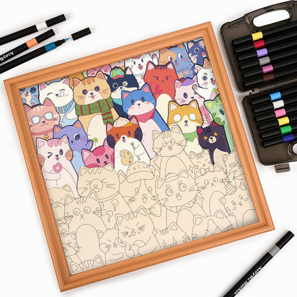 Chats fantaisistes - Puzzle en bois à colorier
