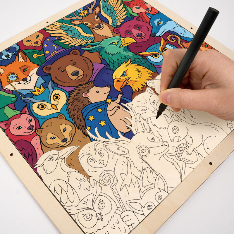 Les amis de la forêt enchantée - Puzzle en bois à colorier