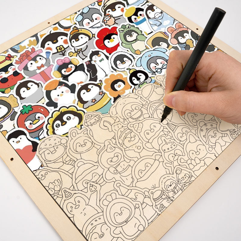 Pingouins rigolos - Puzzle en bois à colorier