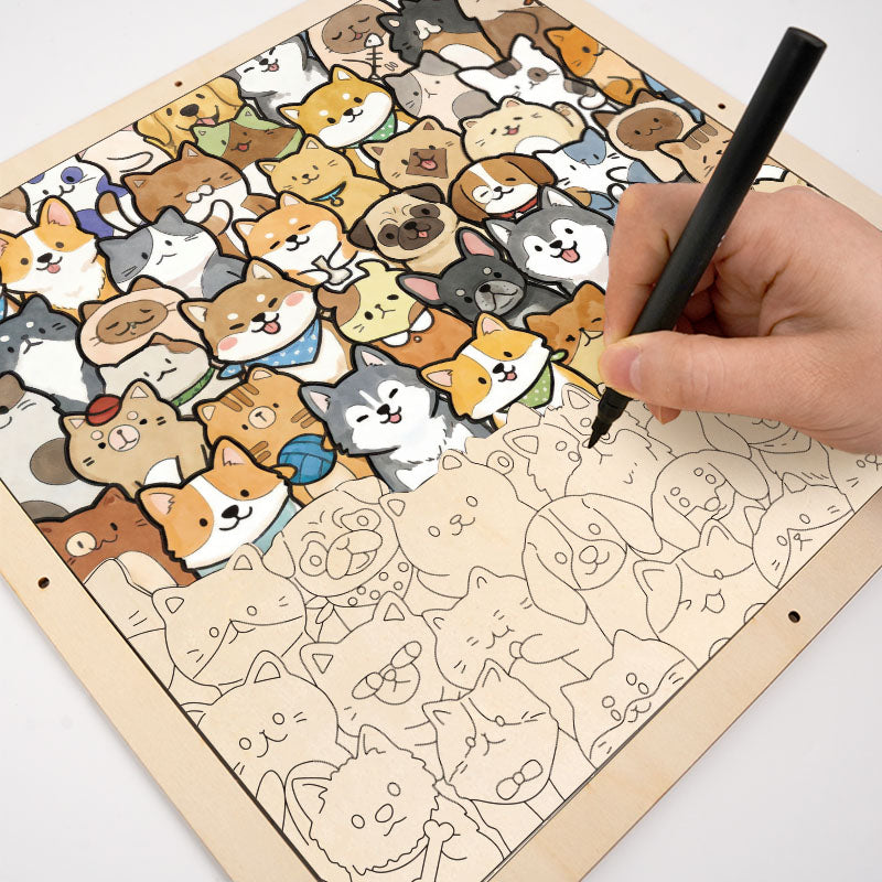 Le Monde des Petits Chiots - Puzzle en bois à colorier