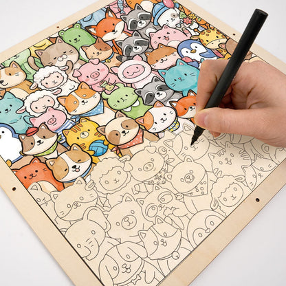 Animaux fantaisistes - Puzzle en bois à colorier