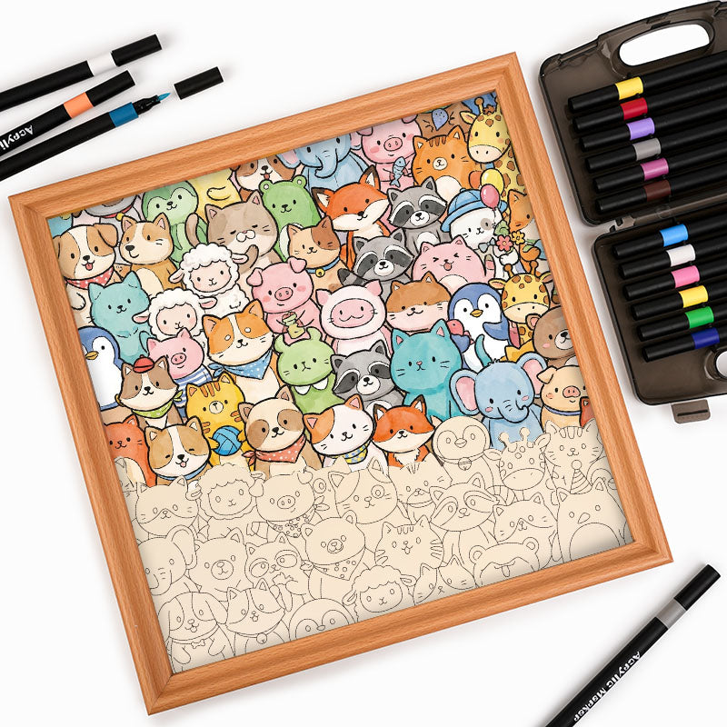 Animaux fantaisistes - Puzzle en bois à colorier