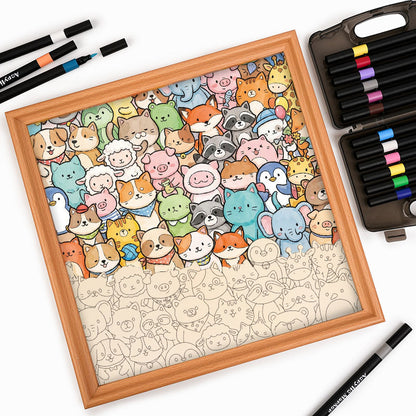 Animaux fantaisistes - Puzzle en bois à colorier