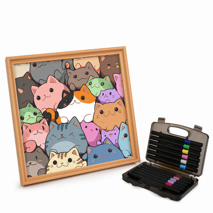 Petits chatons ronds - Puzzle en bois à colorier