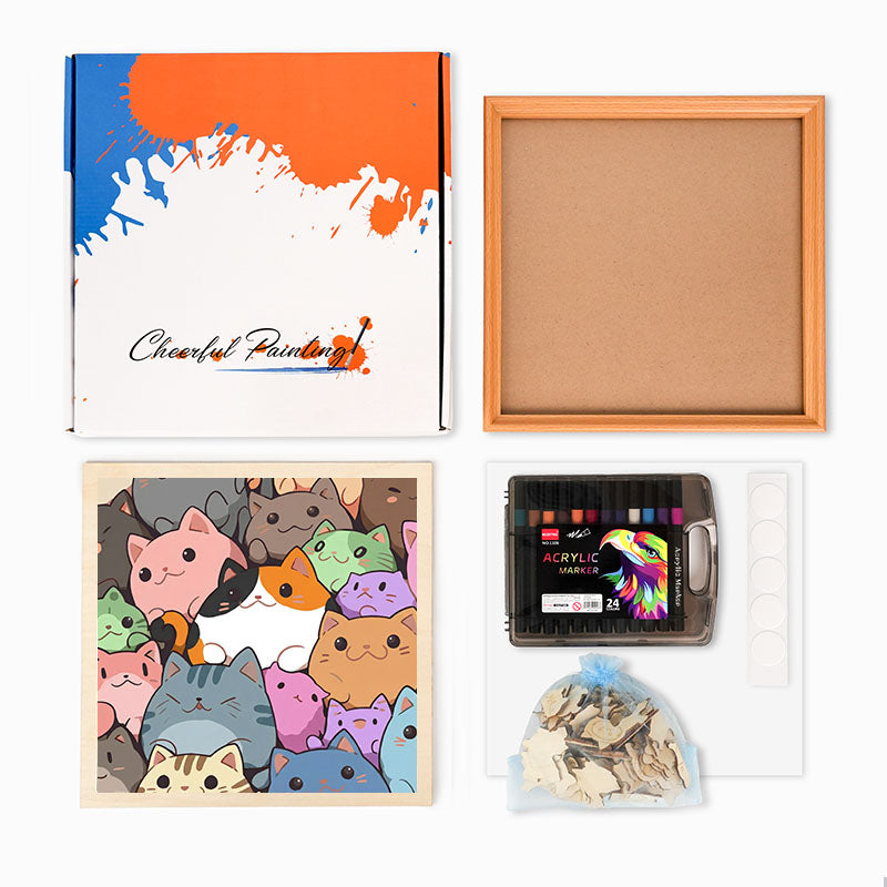 Petits chatons ronds - Puzzle en bois à colorier