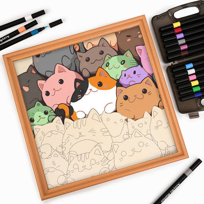 Petits chatons ronds - Puzzle en bois à colorier