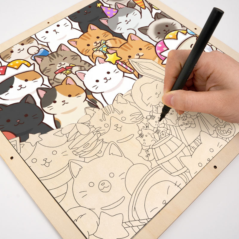 Chatons Magiques - Puzzle en bois à colorier