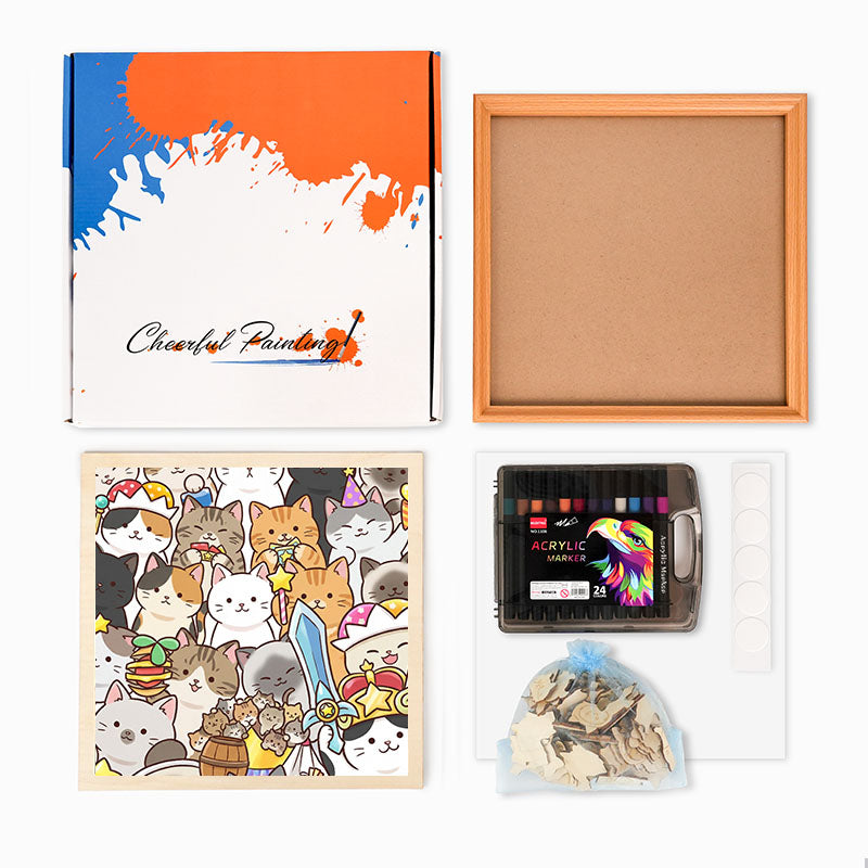 Chatons Magiques - Puzzle en bois à colorier