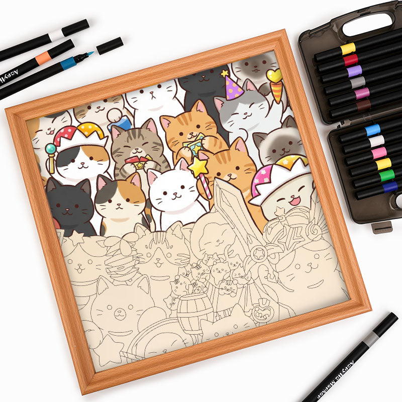 Chatons Magiques - Puzzle en bois à colorier