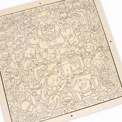 Un mariage ronronnant - Puzzle en bois à colorier