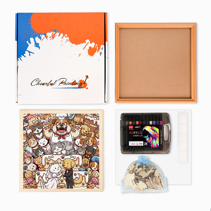 Un mariage ronronnant - Puzzle en bois à colorier