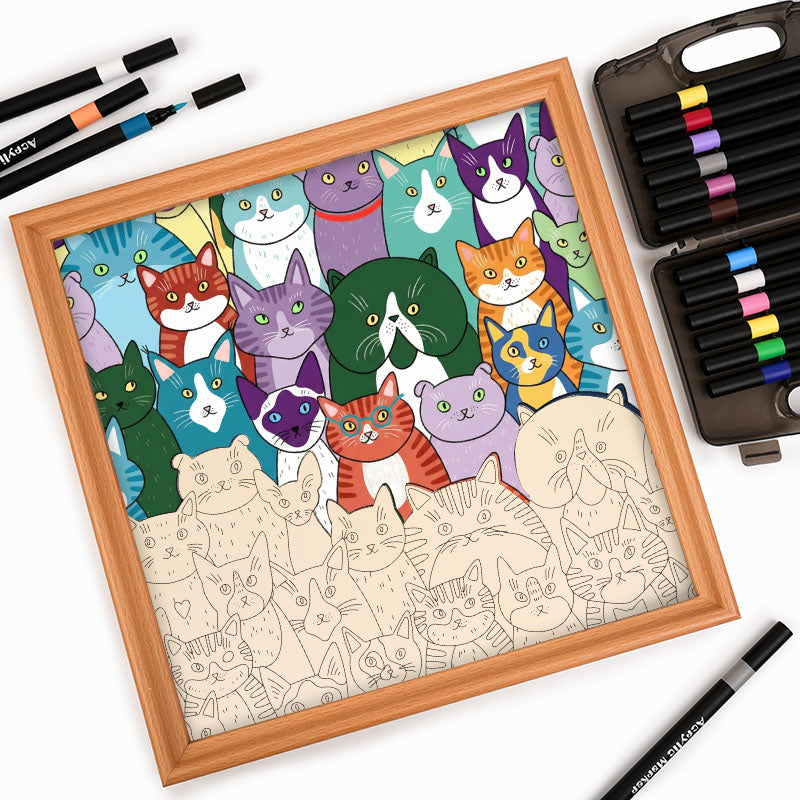 Chats étranges - Puzzle en bois à colorier