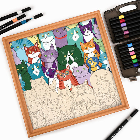 Chats étranges - Puzzle en bois à colorier