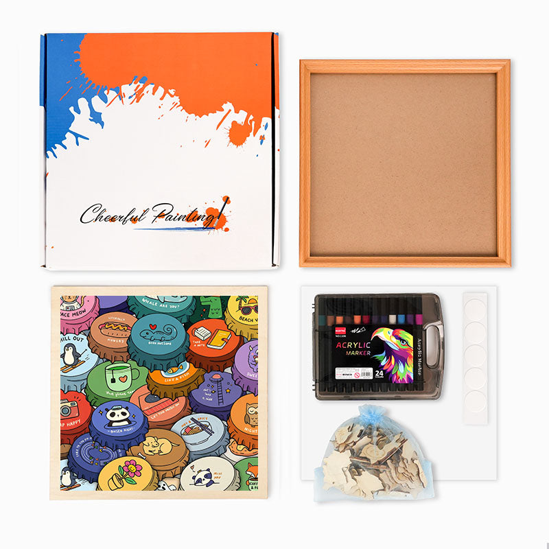 Casquettes colorées - Puzzle en bois à colorier