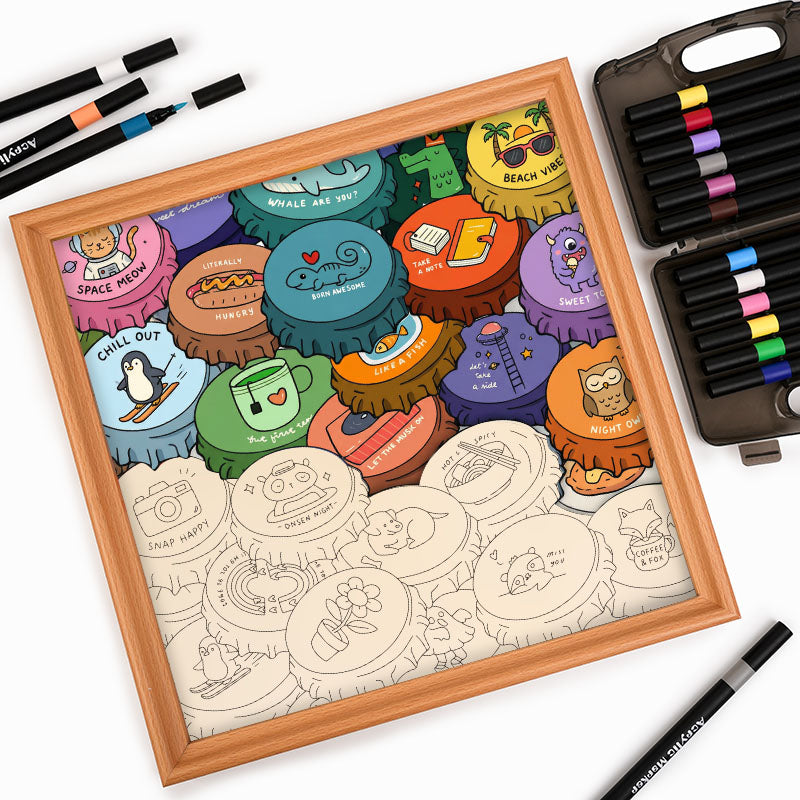 Casquettes colorées - Puzzle en bois à colorier