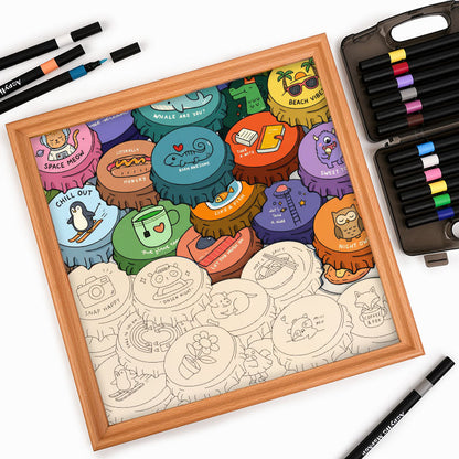 Casquettes colorées - Puzzle en bois à colorier