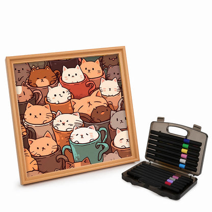 Chats dans des tasses - Puzzle en bois à colorier