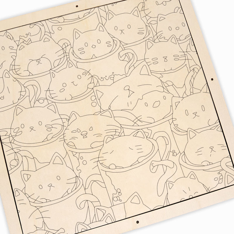 Chats dans des tasses - Puzzle en bois à colorier