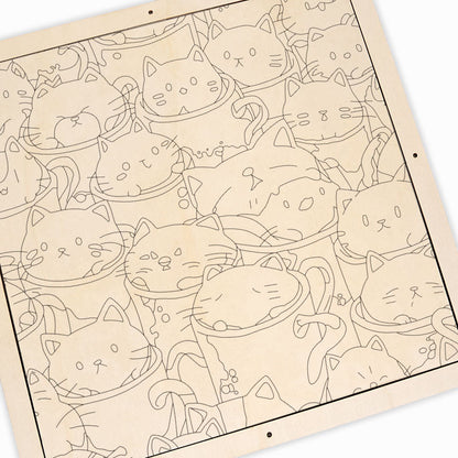 Chats dans des tasses - Puzzle en bois à colorier