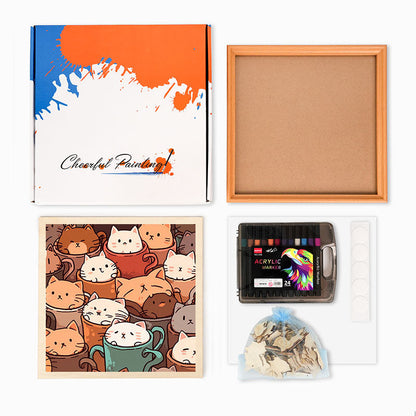 Chats dans des tasses - Puzzle en bois à colorier