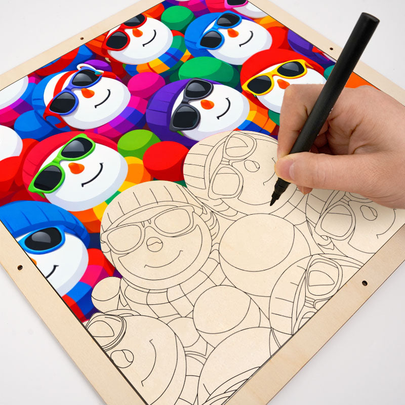 Bonhommes de neige mignons - Puzzle en bois à colorier