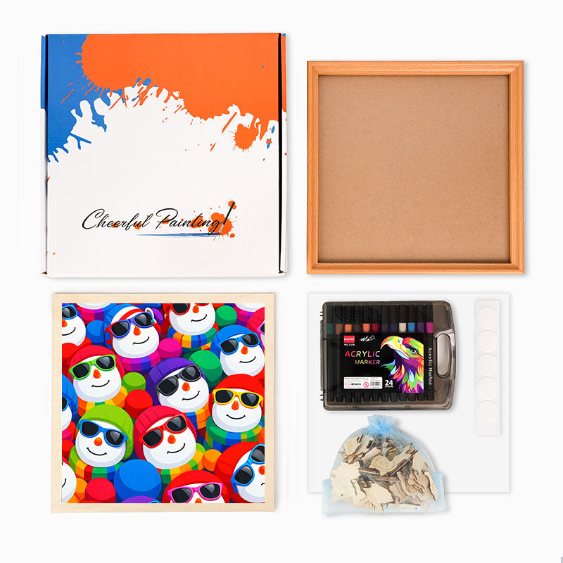 Bonhommes de neige mignons - Puzzle en bois à colorier