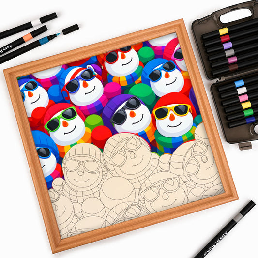 Bonhommes de neige mignons - Puzzle en bois à colorier