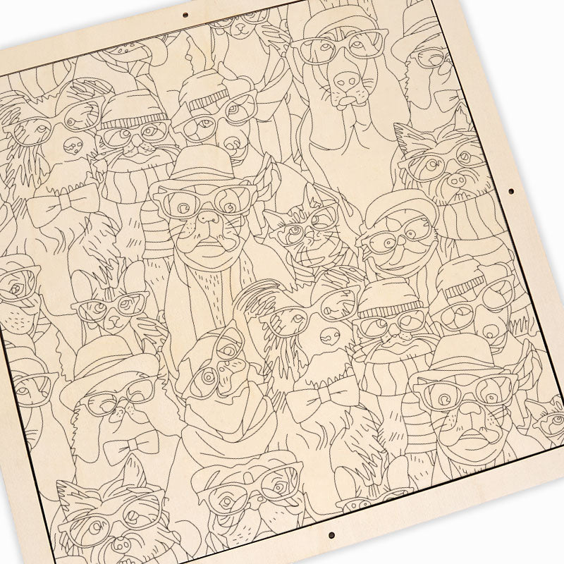 Chiens à lunettes - Puzzle en bois à colorier