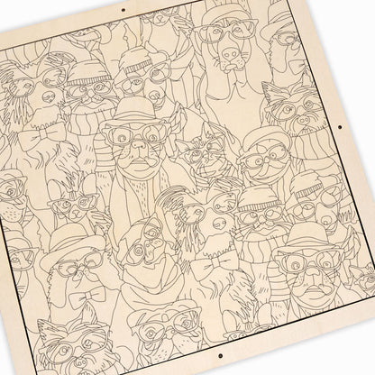 Chiens à lunettes - Puzzle en bois à colorier