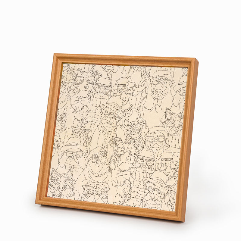 Chiens à lunettes - Puzzle en bois à colorier