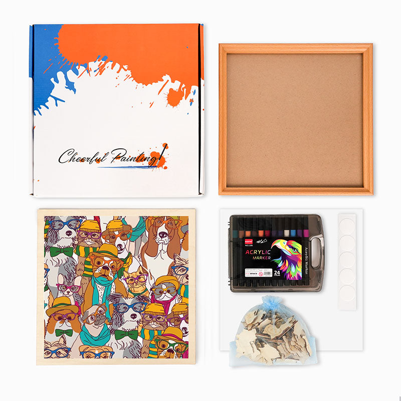 Chiens à lunettes - Puzzle en bois à colorier