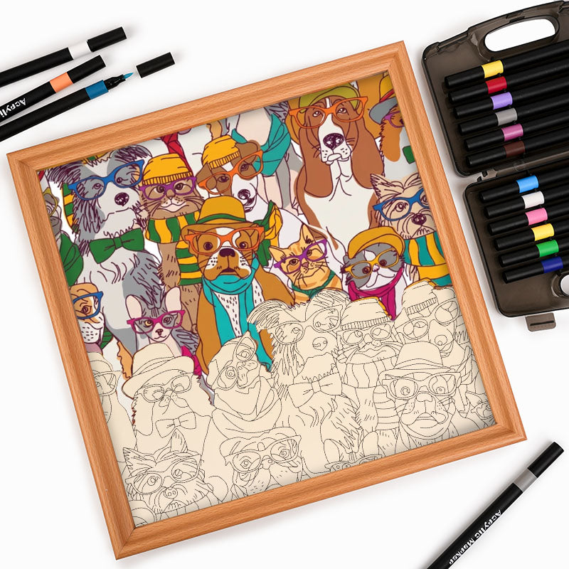 Chiens à lunettes - Puzzle en bois à colorier