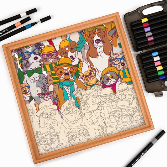 Chiens à lunettes - Puzzle en bois à colorier