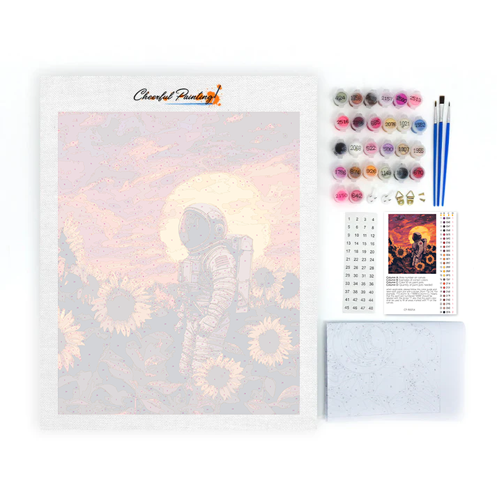 Astronaute dans les champs de tournesols – Peinture par numéros