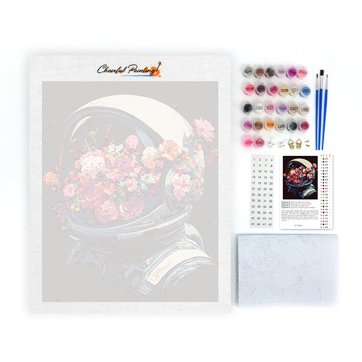 Casque spatial rempli de fleurs – Peinture par numéros