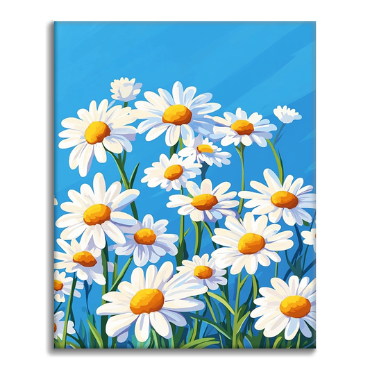 Pâquerettes sous un Ciel Bleu - Peinture par Numéros