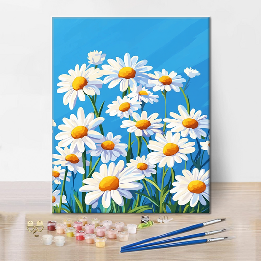 Pâquerettes sous un Ciel Bleu - Peinture par Numéros