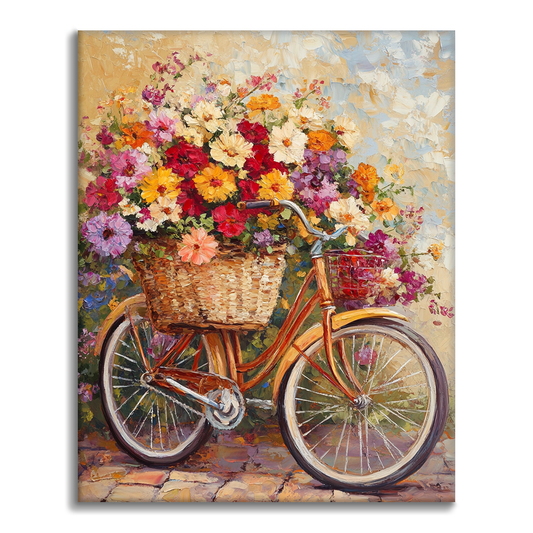 Fleurs et Bicyclettes - Peinture par Numéros