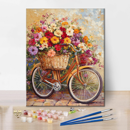 Fleurs et Bicyclettes - Peinture par Numéros