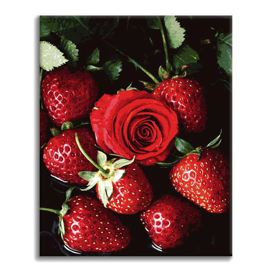 Fraise avec Roses - Peinture par Numéros