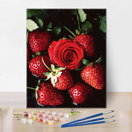 Fraise avec Roses - Peinture par Numéros