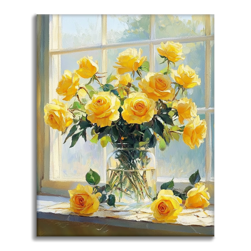 Soleil et Roses Jaunes - Peinture par Numéros