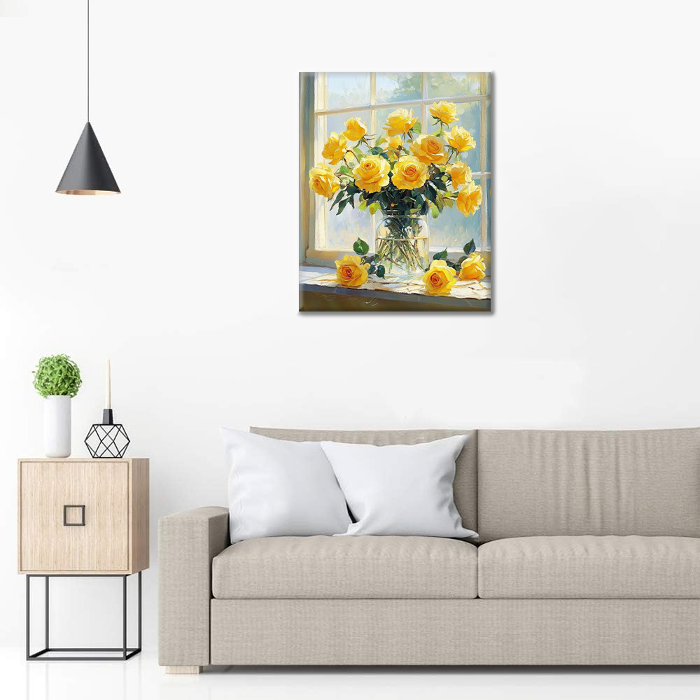 Soleil et Roses Jaunes - Peinture par Numéros