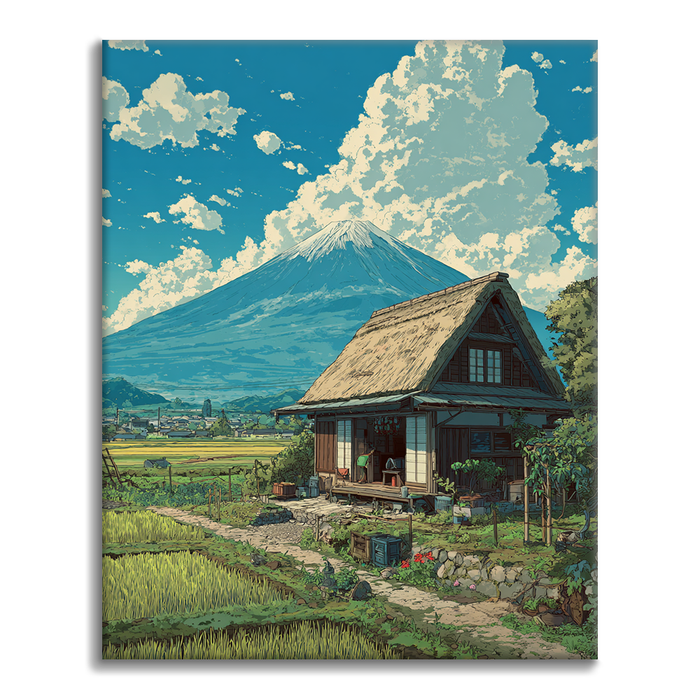 Le chalet sous le mont Fuji - Peinture par numéros