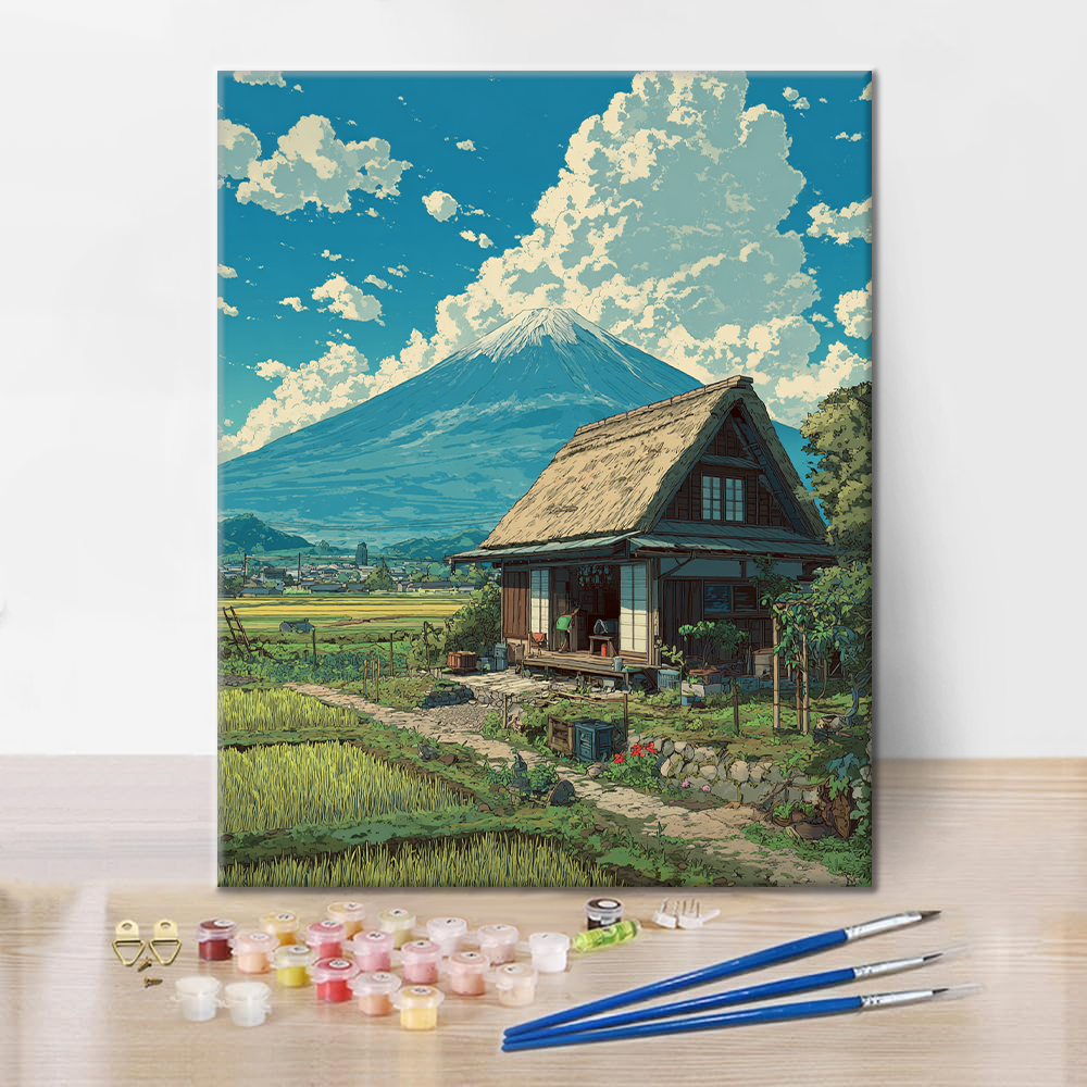 Le chalet sous le mont Fuji - Peinture par numéros